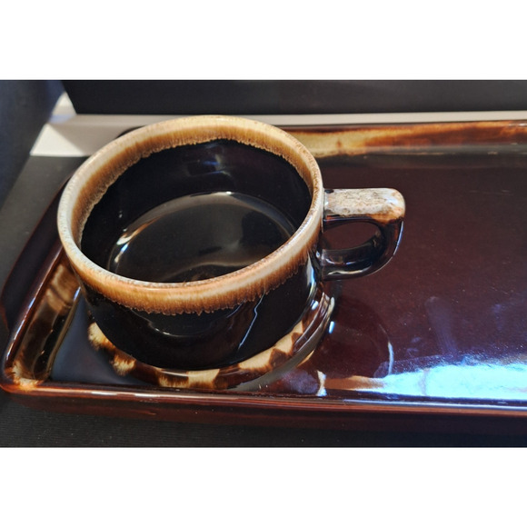 Pfaltzgraff Snack Plate 396 & Cup Gourmet Brown Drip Glaze 11 7/8" - Picture 2 of 5